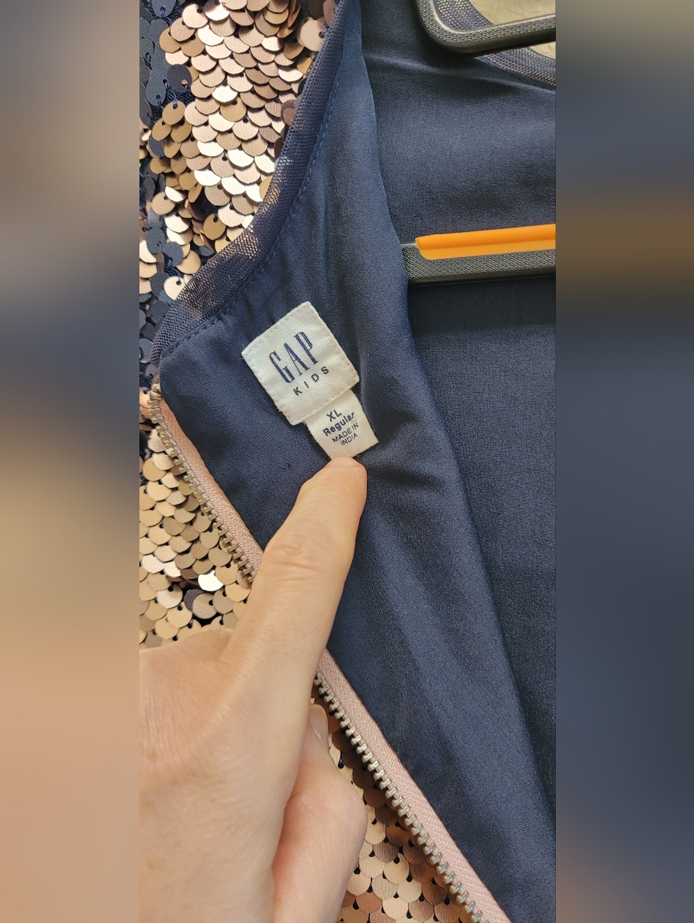 GAP kids Sequin Dress Rose Gold and Navy Blue Short Sleeve  XL - Picture 7 of 9
